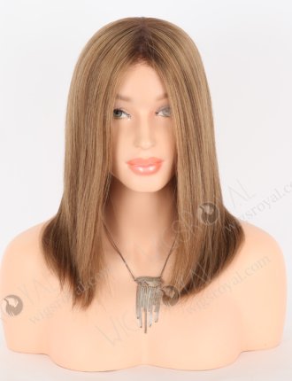 In Stock European Virgin Hair 12" All One Length Straight 8a/4/9# Highlights, Roots 4# Color Lace Front Silk Top Glueless Wig GLL-08069