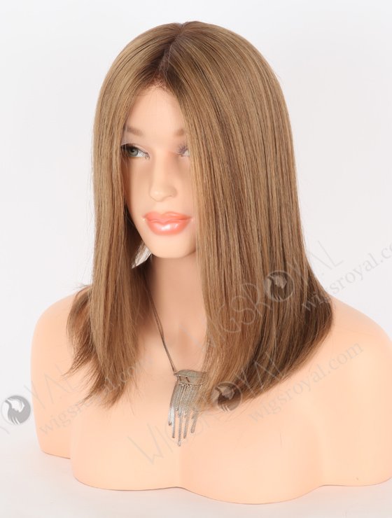 In Stock European Virgin Hair 12" All One Length Straight 8a/4/9# Highlights, Roots 4# Color Lace Front Silk Top Glueless Wig GLL-08069-26152