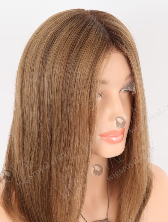 In Stock European Virgin Hair 12" All One Length Straight 8a/4/9# Highlights, Roots 4# Color Lace Front Silk Top Glueless Wig GLL-08069-26155