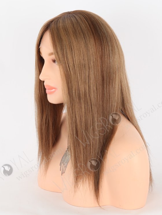 In Stock European Virgin Hair 14" All One Length Straight 8a/4/9# Highlights, Roots 4# Color Lace Front Silk Top Glueless Wig GLL-08070-26166