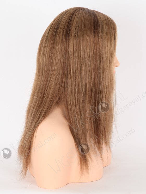 In Stock European Virgin Hair 14" All One Length Straight 8a/4/9# Highlights, Roots 4# Color Lace Front Silk Top Glueless Wig GLL-08070-26165