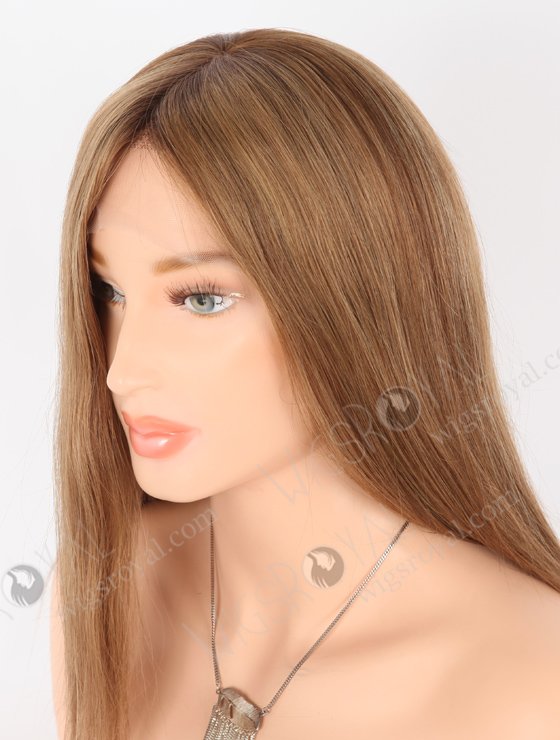 In Stock European Virgin Hair 14" All One Length Straight 8a/4/9# Highlights, Roots 4# Color Lace Front Silk Top Glueless Wig GLL-08070-26167