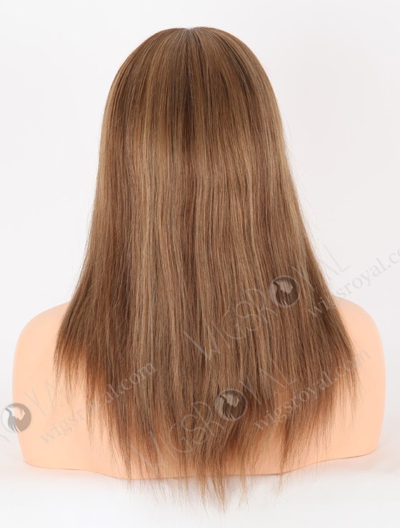 In Stock European Virgin Hair 14" All One Length Straight 8a/4/9# Highlights, Roots 4# Color Lace Front Silk Top Glueless Wig GLL-08070-26170