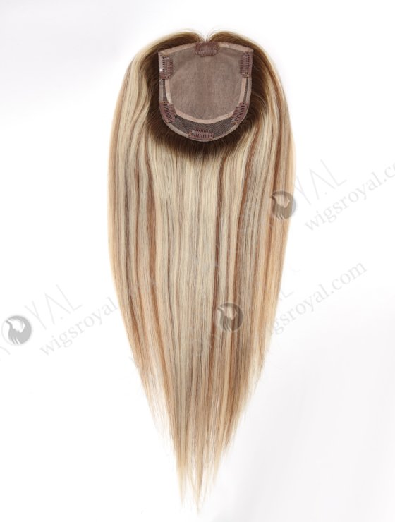 Luxury Hair Toppers for Thinning Hair 16 Inch Human Hair Blonde with Brown Highlights Hidden Knots Natural Scalp Appearance Topper-108