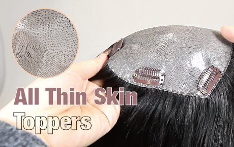 All Thin Skin Black Color Silky Straight Human Hair Toppers For Alopecia Women