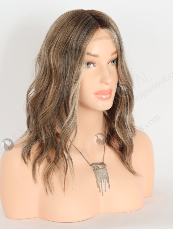 In Stock European Virgin Hair 12" All One Length Slight Wave 10/2/60#, Roots 3# Color Silk Top Gripper Wig GRP-08108-26742