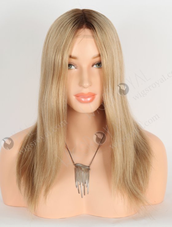 In Stock European Virgin Hair 14" All One Length Straight Base 8#/22#/60#, Roots 4# Color Silk Top Gripper Wig GRP-08107