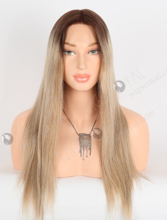 Most Realistic Single Knots Transparent HD Lace Front Wigs 18 Inch Straight European Hair Brown to Blonde Ombre Color RLF-08045-27413