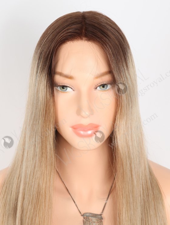 Most Realistic Single Knots Transparent HD Lace Front Wigs 18 Inch Straight European Hair Brown to Blonde Ombre Color RLF-08045-27414