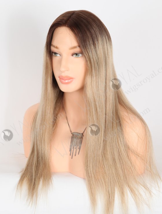 Most Realistic Single Knots Transparent HD Lace Front Wigs 18 Inch Straight European Hair Brown to Blonde Ombre Color RLF-08045-27415