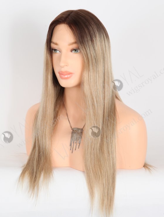 Most Realistic Single Knots Transparent HD Lace Front Wigs 18 Inch Straight European Hair Brown to Blonde Ombre Color RLF-08045-27416