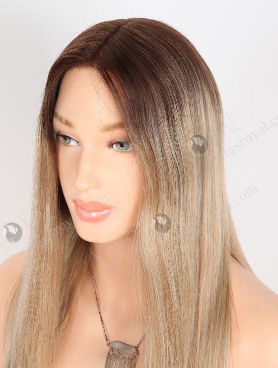 Most Realistic Single Knots Transparent HD Lace Front Wigs 18 Inch Straight European Hair Brown to Blonde Ombre Color RLF-08045-27418