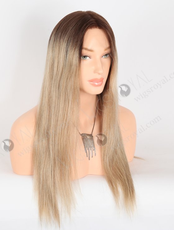 Most Realistic Single Knots Transparent HD Lace Front Wigs 18 Inch Straight European Hair Brown to Blonde Ombre Color RLF-08045-27417