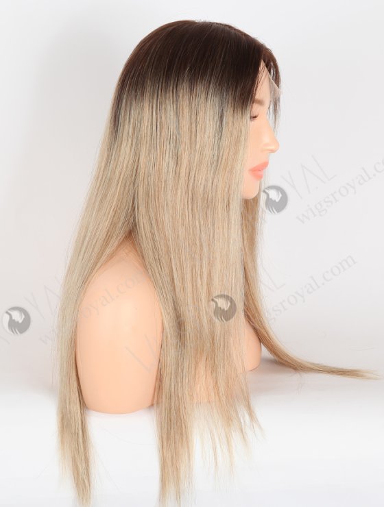 Most Realistic Single Knots Transparent HD Lace Front Wigs 18 Inch Straight European Hair Brown to Blonde Ombre Color RLF-08045-27420