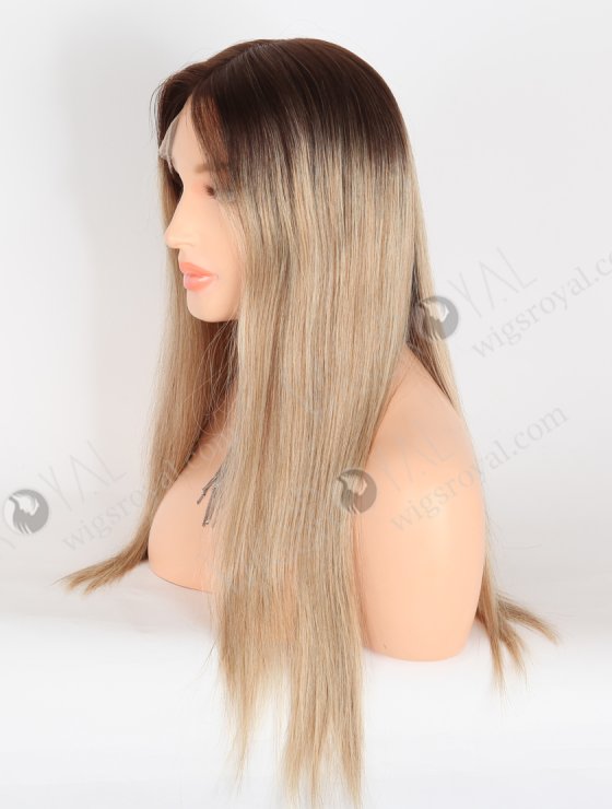 Most Realistic Single Knots Transparent HD Lace Front Wigs 18 Inch Straight European Hair Brown to Blonde Ombre Color RLF-08045-27419