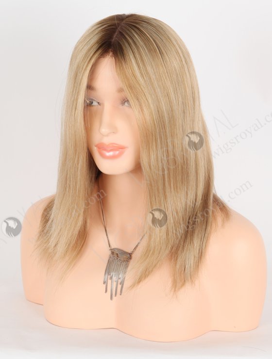 Shoulder Length Brown Blonde Wig Best Quality 12 Inch Double Drawn European Hair Lace Front Silk Top Glueless Wigs GRD-08027-27596