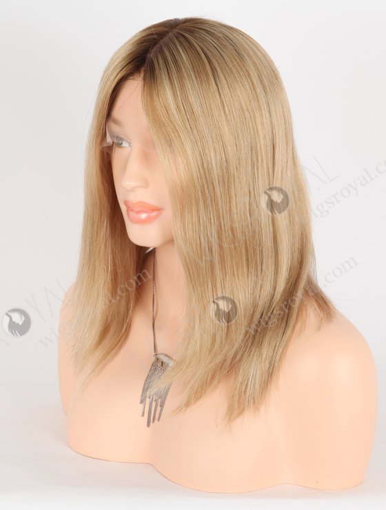 Shoulder Length Brown Blonde Wig Best Quality 12 Inch Double Drawn European Hair Lace Front Silk Top Glueless Wigs GRD-08027-27598