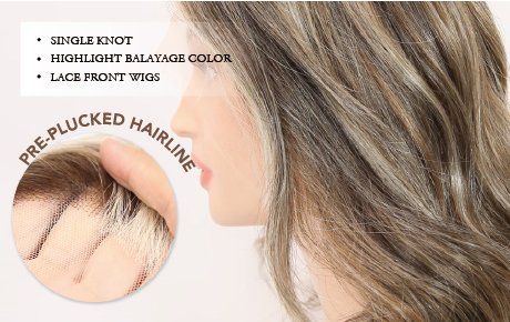 Super Natural Single Knot Hairline Highlight Balayage Color Lace Front Wigs