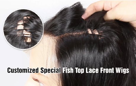 Customized Special Fish Top Lace Front Wigs Black Color Hair For Women