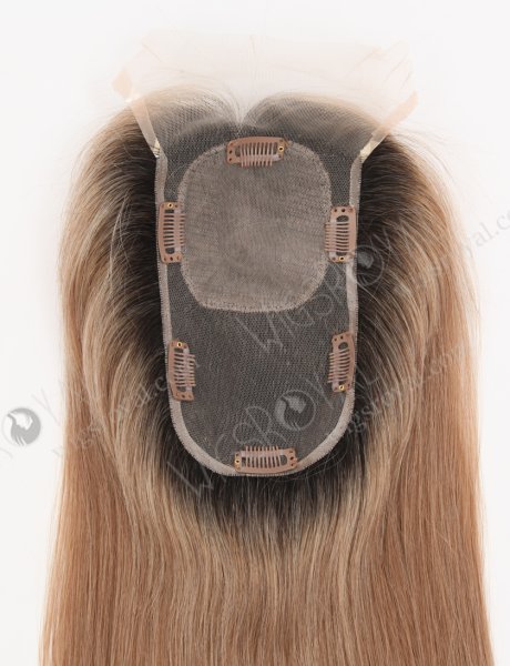 All One Length Silk Top Full Hand Tied Lace Topper With Ombre Color WR-TC-097