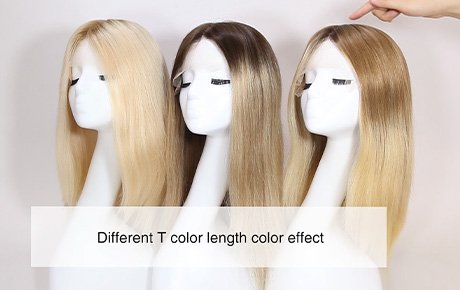 Different T color length color effect silk top glueless wig