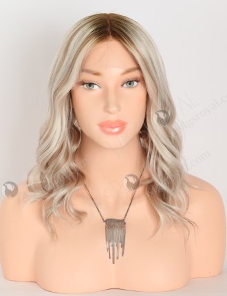 Versatile Shoulder Length White Blonde with Brown Highlights Wavy Wigs GLL-08082