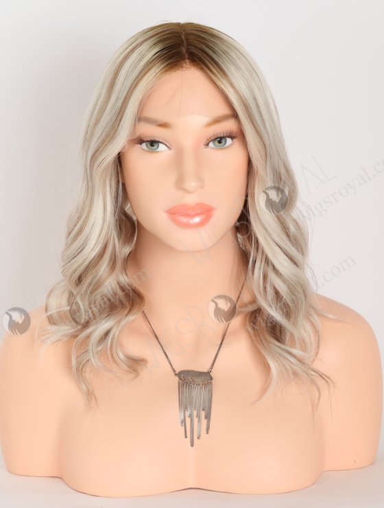 Versatile Shoulder Length White Blonde with Brown Highlights Wavy Wigs GLL-08082