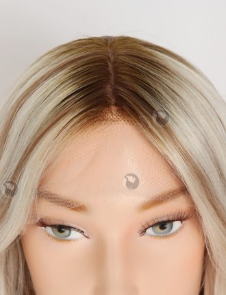 Versatile Shoulder Length White Blonde with Brown Highlights Wavy Wigs GLL-08082