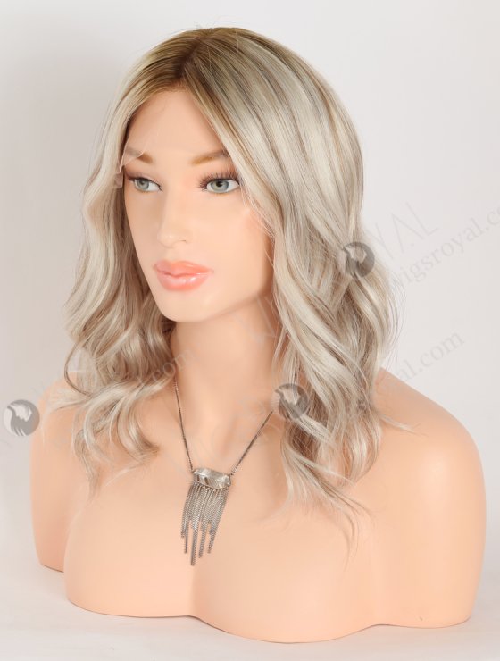 In Stock European Virgin Hair 12" All One Length Straight T9/White With 9# Highlights Color Lace Front Silk Top Glueless Wig GLL-08082-28031