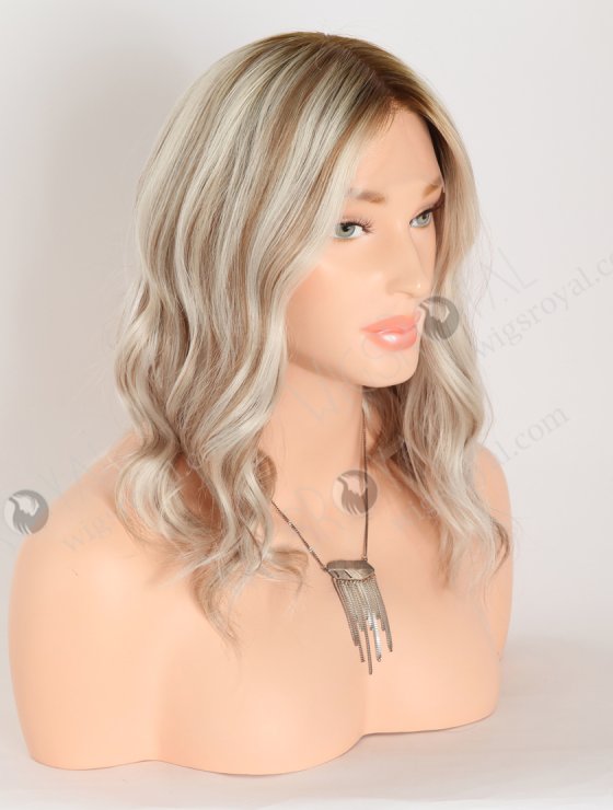 In Stock European Virgin Hair 12" All One Length Straight T9/White With 9# Highlights Color Lace Front Silk Top Glueless Wig GLL-08082-28030