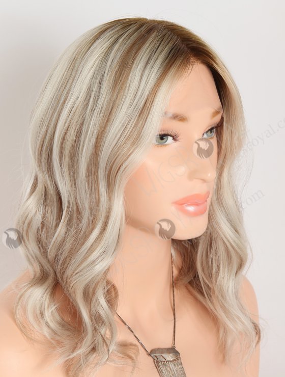 In Stock European Virgin Hair 12" All One Length Straight T9/White With 9# Highlights Color Lace Front Silk Top Glueless Wig GLL-08082-28033