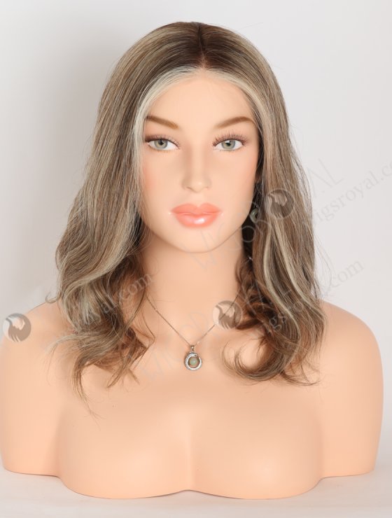 Fashion Mixed White Color With Brown Root Slight Wave Mono Top Glueless Wigs GLM-08004-28073