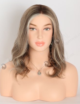 Fashion Mixed White Color With Brown Root Slight Wave Mono Top Glueless Wigs GLM-08004