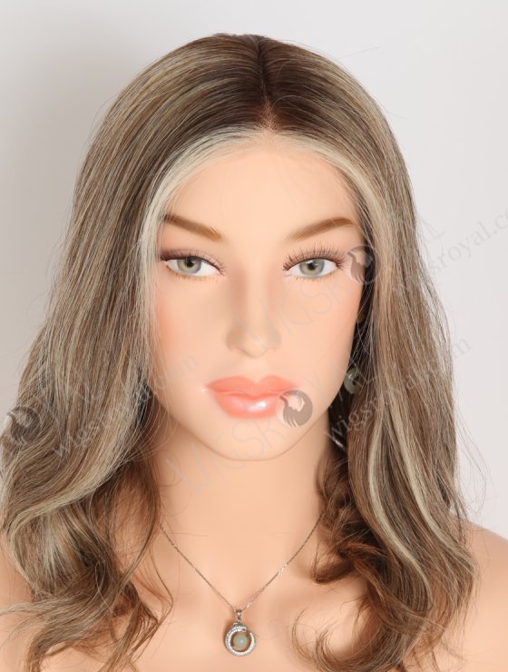 Fashion Mixed White Color With Brown Root Slight Wave Mono Top Glueless Wigs GLM-08004-28074