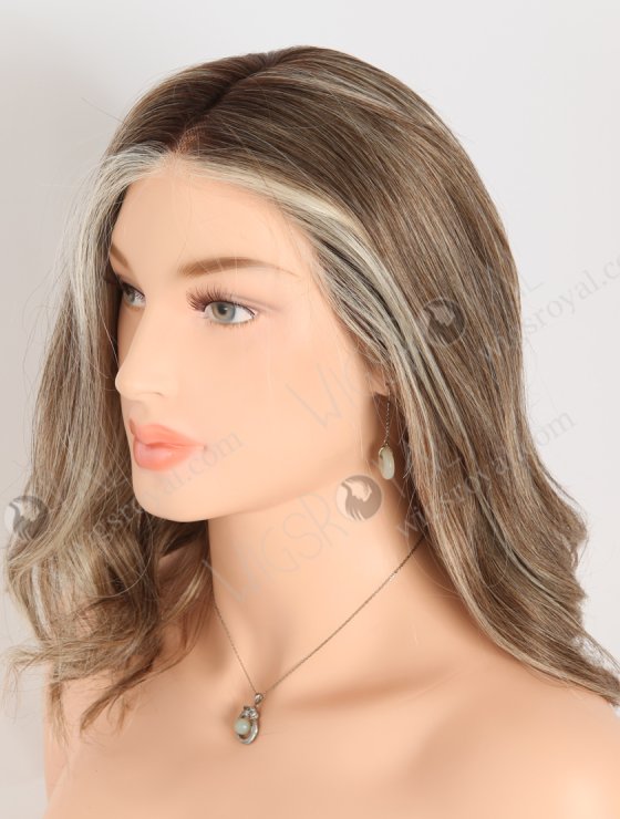 Fashion Mixed White Color With Brown Root Slight Wave Mono Top Glueless Wigs GLM-08004-28079