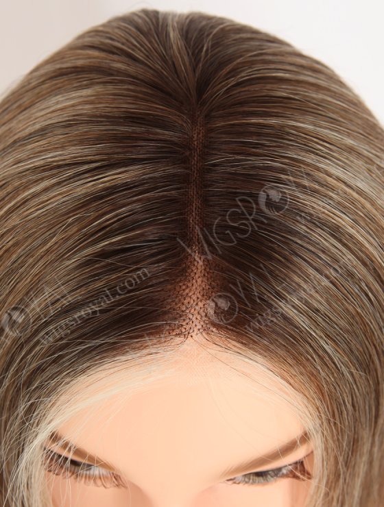 Fashion Mixed White Color With Brown Root Slight Wave Mono Top Glueless Wigs GLM-08004-28084