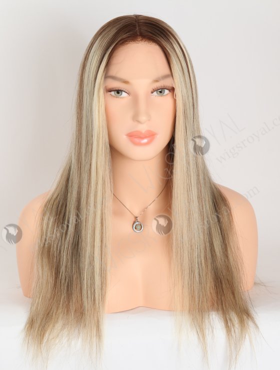 In Stock European Virgin Hair 18" Straight T4/22# With 4# Highlights Color Lace Front Silk Top Glueless Wig GLL-08078-28088