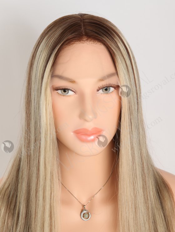 In Stock European Virgin Hair 18" Straight T4/22# With 4# Highlights Color Lace Front Silk Top Glueless Wig GLL-08078-28089