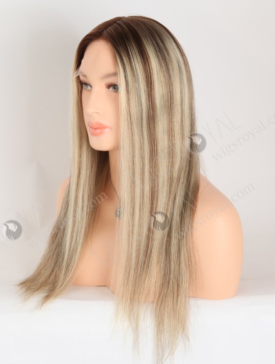 In Stock European Virgin Hair 18" Straight T4/22# With 4# Highlights Color Lace Front Silk Top Glueless Wig GLL-08078-28090