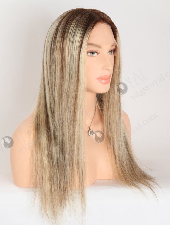 In Stock European Virgin Hair 18" Straight T4/22# With 4# Highlights Color Lace Front Silk Top Glueless Wig GLL-08078-28093