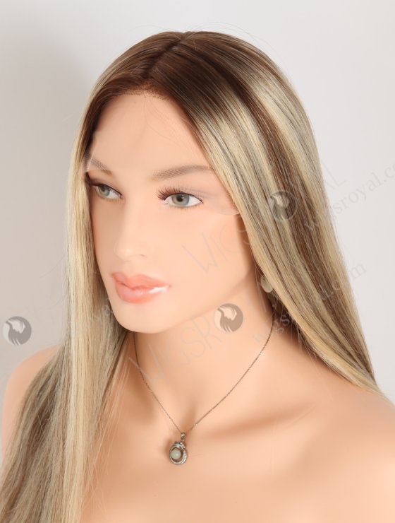 In Stock European Virgin Hair 18" Straight T4/22# With 4# Highlights Color Lace Front Silk Top Glueless Wig GLL-08078-28096