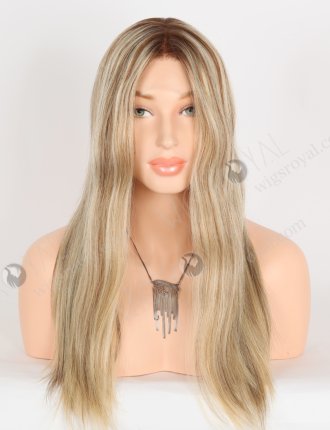 Most Realistic Human Hair Wigs Caucasian Beautiful 18 Inch Darker Roots Blonde with Brown Highlights RLF-08072