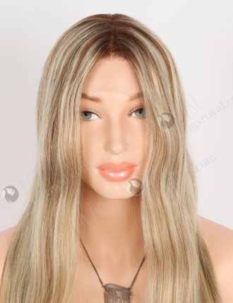 Most Realistic Human Hair Wigs Caucasian Beautiful 18 Inch Darker Roots Blonde with Brown Highlights RLF-08072