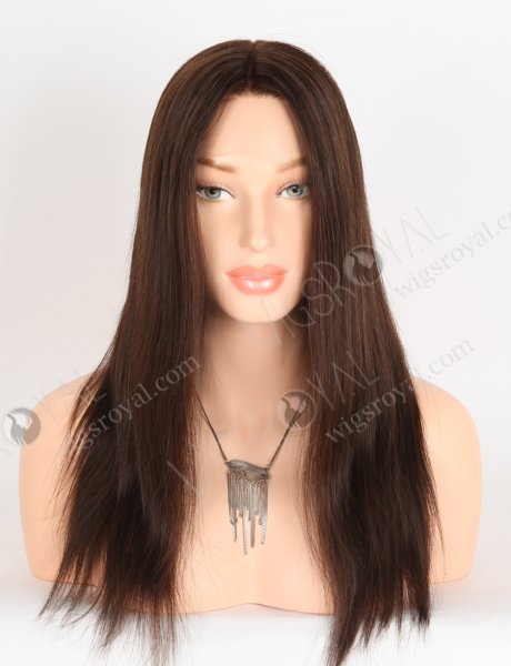 Medium Length Virgin Hair HD Melting Lace Front Wigs 16 Inch Straight Dark Brown Wigs for Beginners RLF-08055
