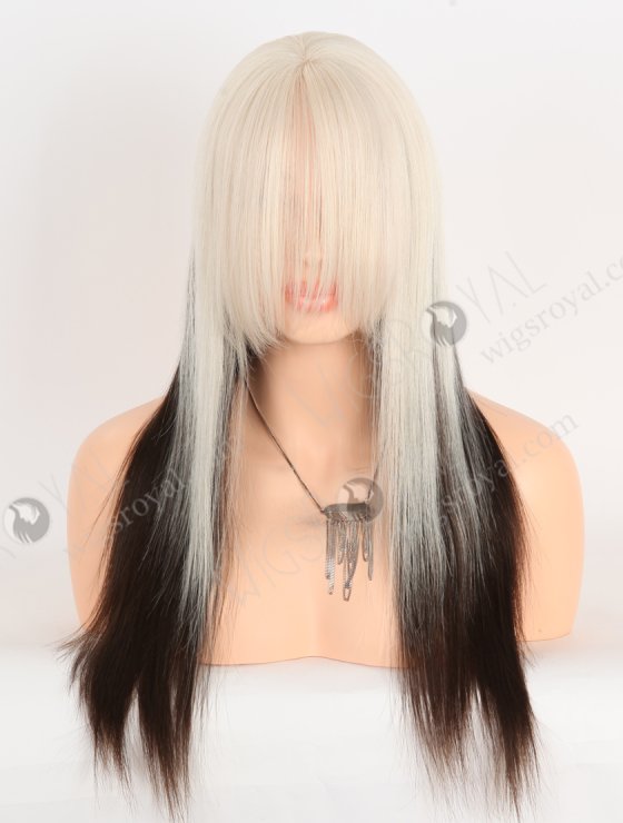 White With Black Color Fine European Virgin Human Hair Lace Front Wig With Bang WR-CLF-068-28884