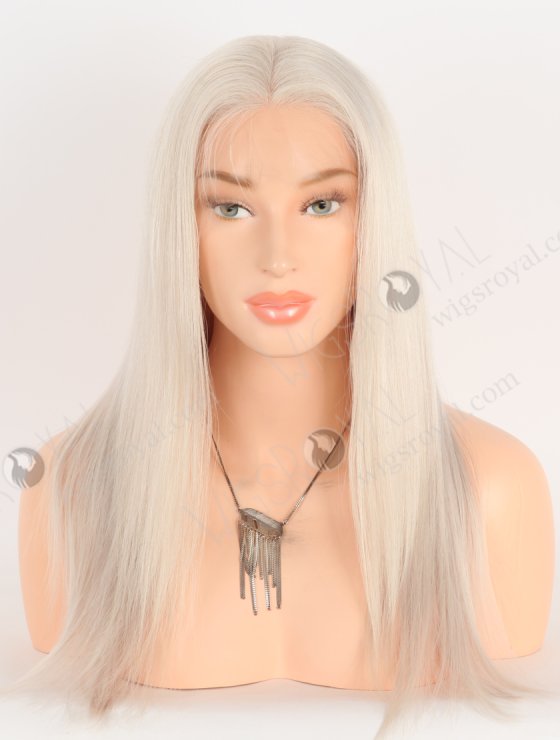 In Stock Brazilian Virgin Hair 16" Straight Platinum Gray Color Lace Front Wig MLF-04019