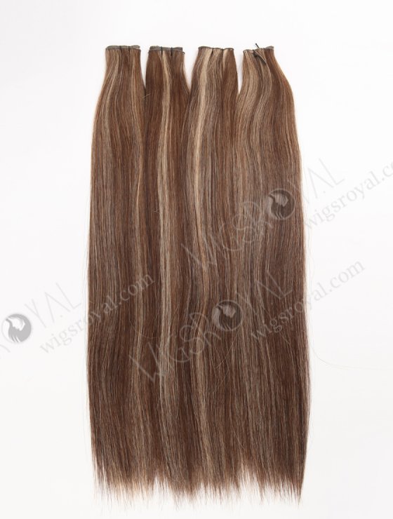 Cuttable Genius Weft Hair Extensions 18 Inch Premium Quality Brown with Blonde Highlights Human virgin Hair SGW-08007