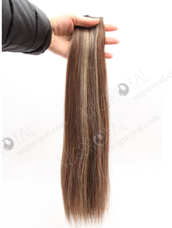 Cuttable Genius Weft Hair Extensions 18 Inch Premium Quality Brown with Blonde Highlights Human virgin Hair SGW-08007-29213