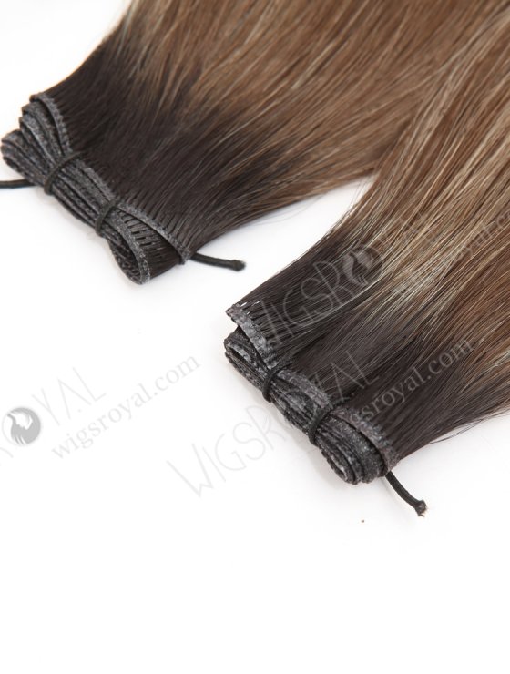 European Genius Weft Hair Extensions Thin Flat and Cuttable 18 Inch Rooted Brown with Blonde Highlights SGW-08015-29297