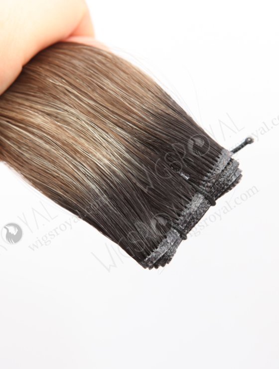 European Genius Weft Hair Extensions Thin Flat and Cuttable 18 Inch Rooted Brown with Blonde Highlights SGW-08015-29299